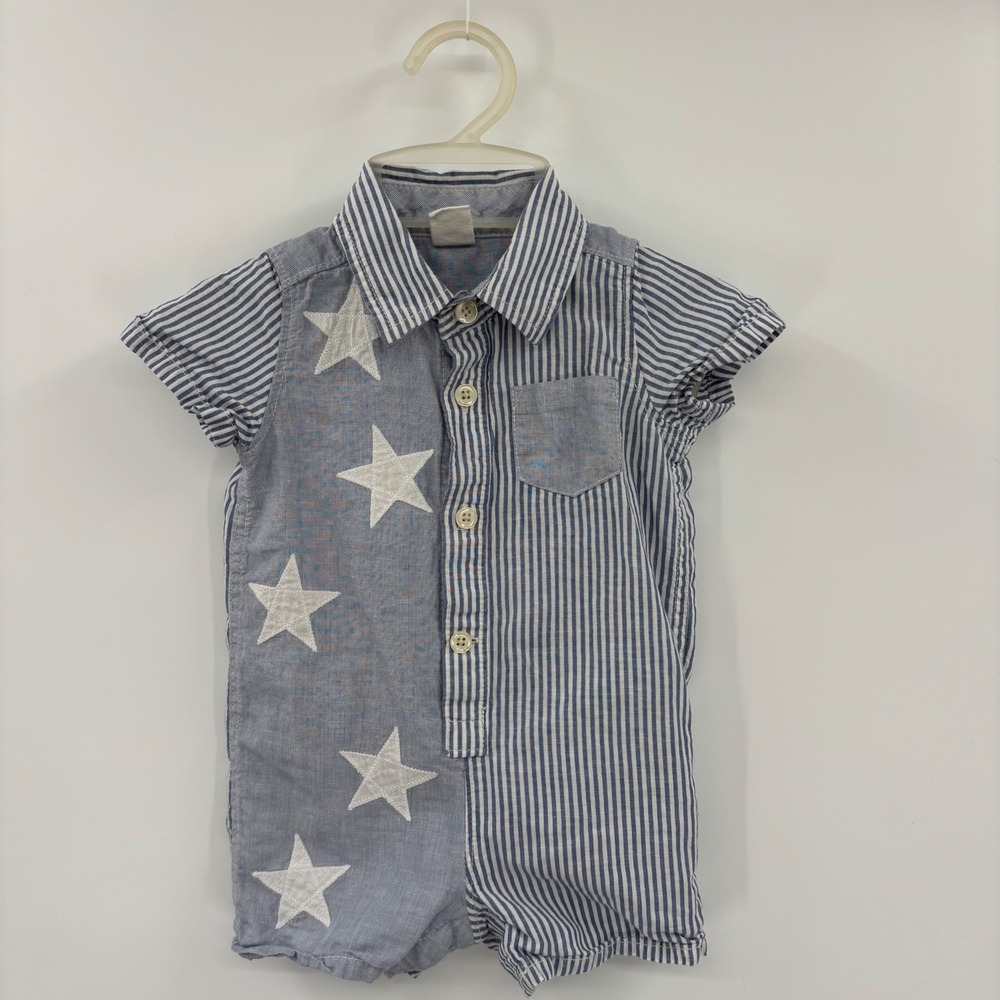 Baby Gap Romper Kids 3-6 Months Blue Striped Star Short Sleeve Docksider Linen